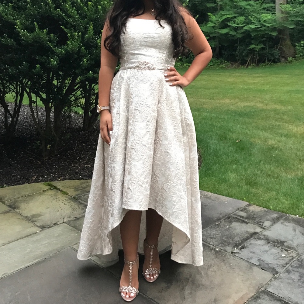 White and champagne wedding dress